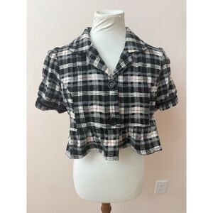 Authentic Vintage 2004 Y2K Plaid Cropped Peplum Jacket Moto No Doubt Gwen